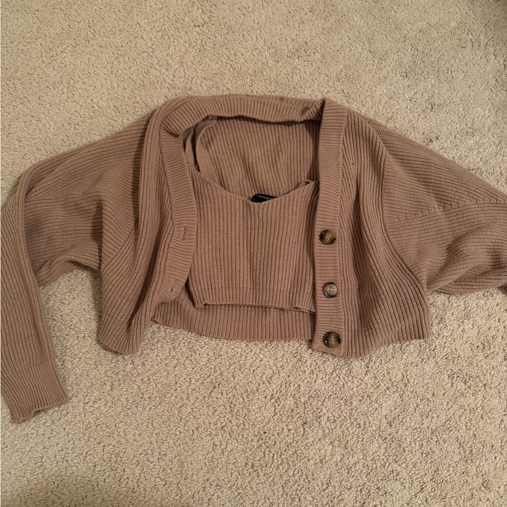 Ribbed Cropped Cardigan Sweater Set